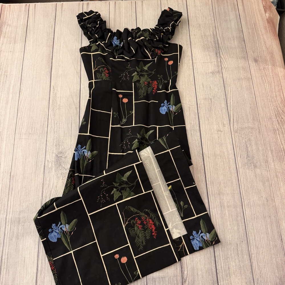 Tuckernuck Black Fresher Buds Suze Dress Floral Off Shoulder Ruffle Midi Size 6 - Picture 3 of 9
